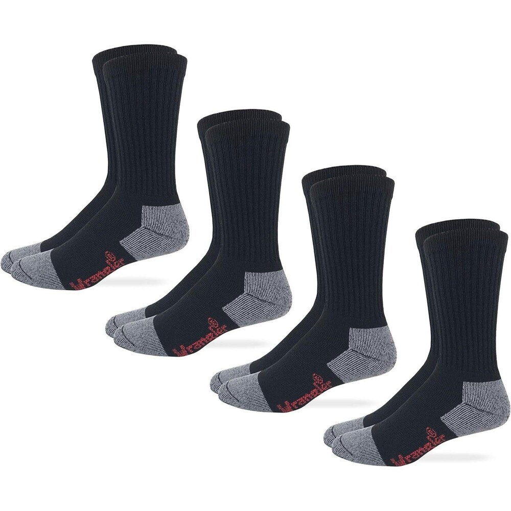 4 Pair Wrangler Men's Socks LARGE Black Cotton Full Cushion Crew Work Boot